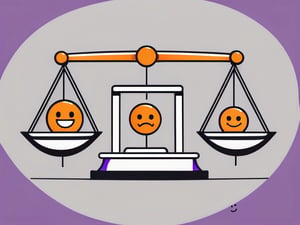 A balanced scale with a smiley face on one side and a frowning face on the other