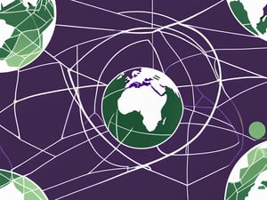 A globe with various green paths connecting different points